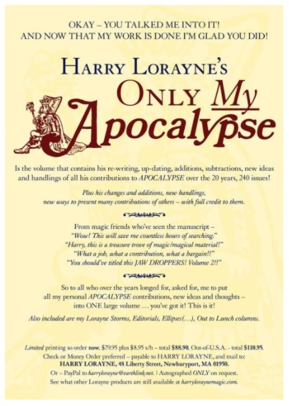Only My Apocalypse! by HARRY LORAYNE