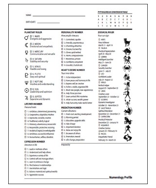 Numerology Profile Worksheet - Click Image to Close
